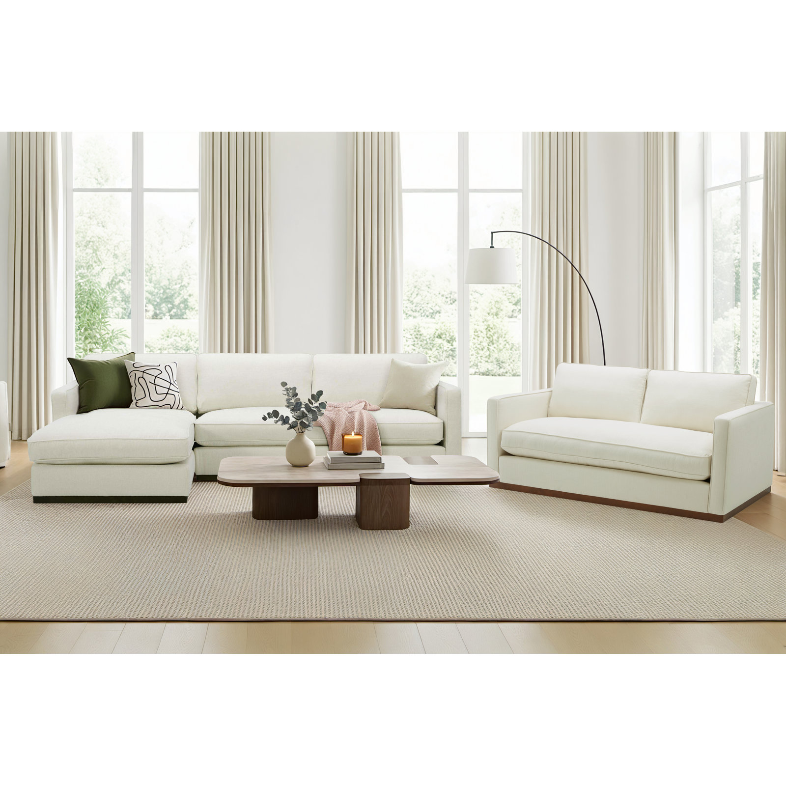 Bobbi 3-Piece Linen Living Room Set, Flannigan Cotton