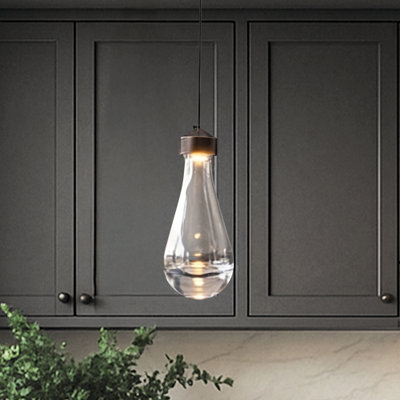 1-light 5" Modern Teardrop Glass Integrated Led Pendant Light In Bronze Finish For Kitchen Island Or Study Room