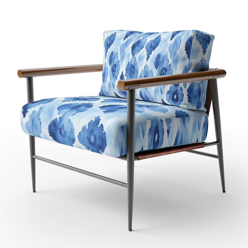 Chaise d'appoint Coastal - Fauteuil Ikat, Bras ronds bruns