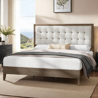 Nasia Solid Wood Boucle Upholstered Headboard Bed Frame