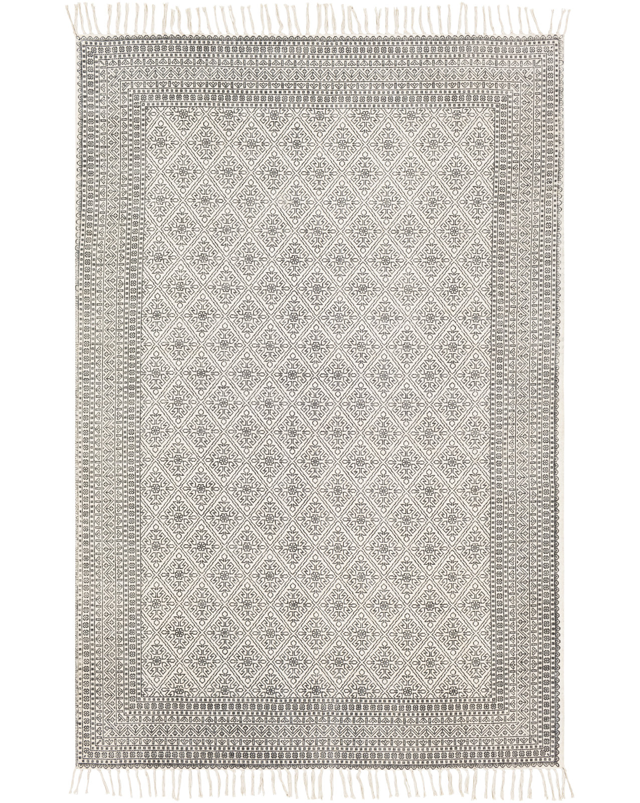 Janette Black Khaki Hand-Woven Cotton Rug, Rectangle 2' x 3'