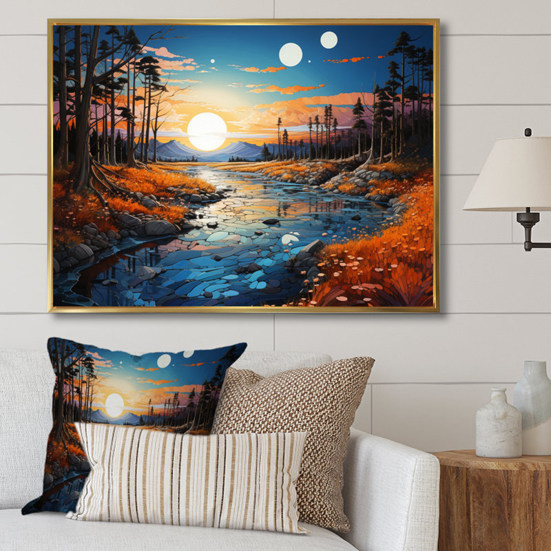 " River Azure Mirrors IV ", 24" H x 32" W x 1" D, Gold Floater Framed