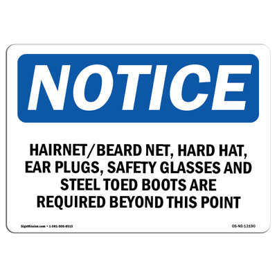 Hairnet Beard Net Hard Hat Ear Plugs Sign