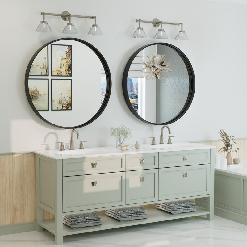 Miroir de salle de bain Aevar , Noir mat, 30 po x 30 po