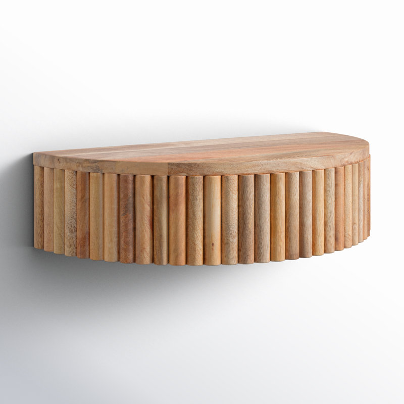 Kristie Half-circle Mango Floating Shelf with Drawer, Natural