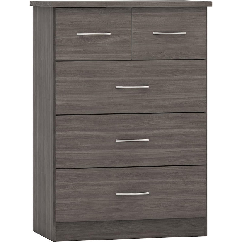 Cascio 5 Drawer Chest Of Drawers, Black Wood Grain