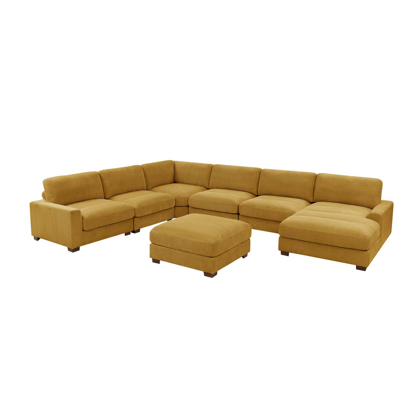 Azuri 7 - Piece Upholstered Sectional, Yellow Corduroy