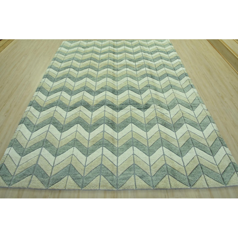 Tapis unique en laine noué à la main 8 pi 3 po x 9 pi 10 po gris / bleu Davita