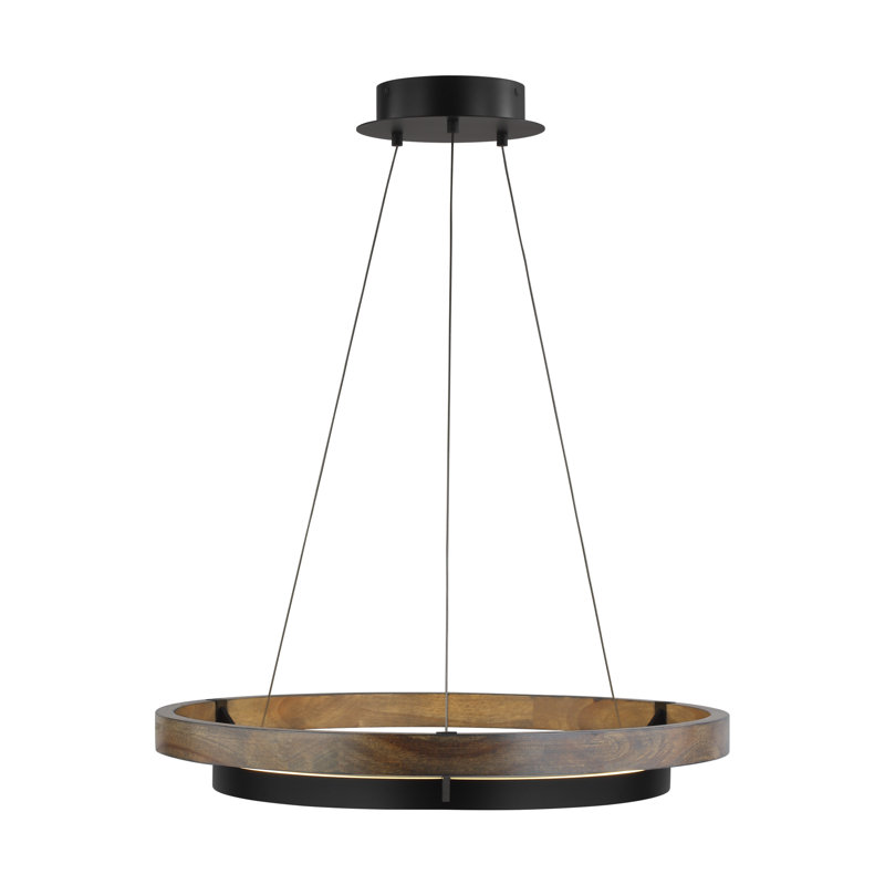 Grace 1 - Light LED Chandelier, Matte Black, Weathered Oak, 3.5" H x 30" W x 30" D