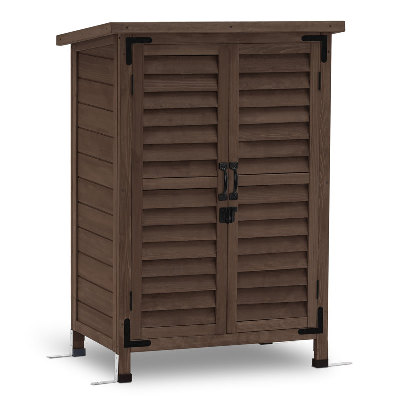 Armoire à outils de jardin en bois avec portes doubles l 2,05 pi x P 1,5 pi, Brun