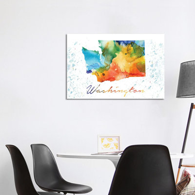 Washington State Colourful - Wrapped Canvas Print