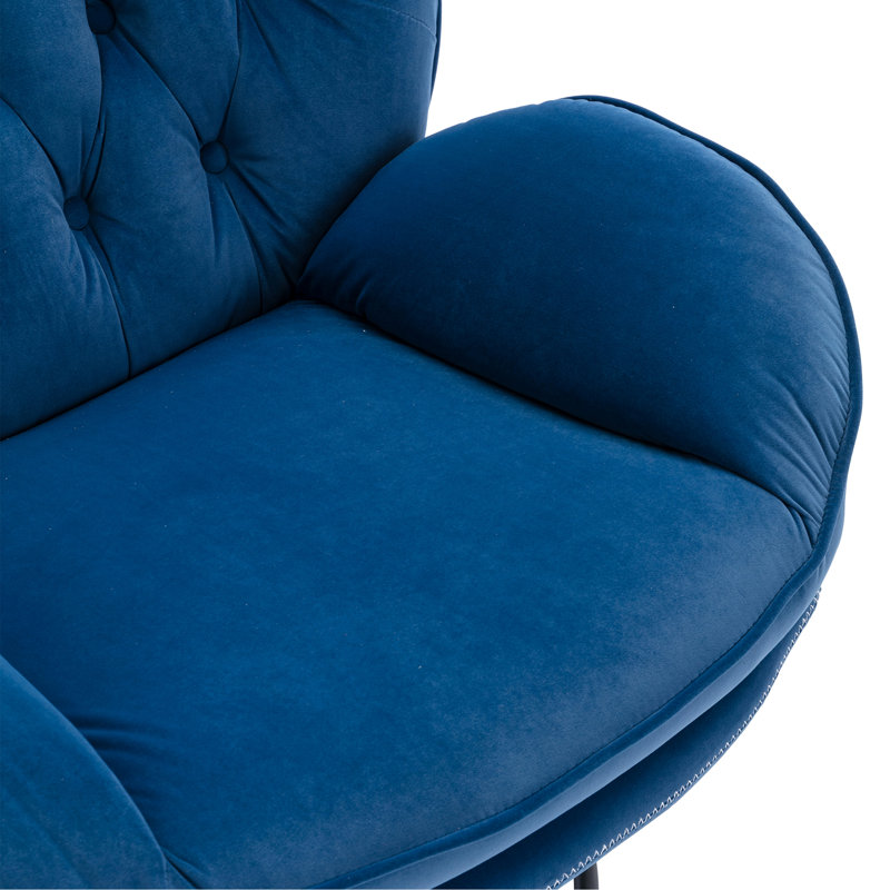 Fauteuil d'appoint avec repose-pieds Anouk, Velours bleu