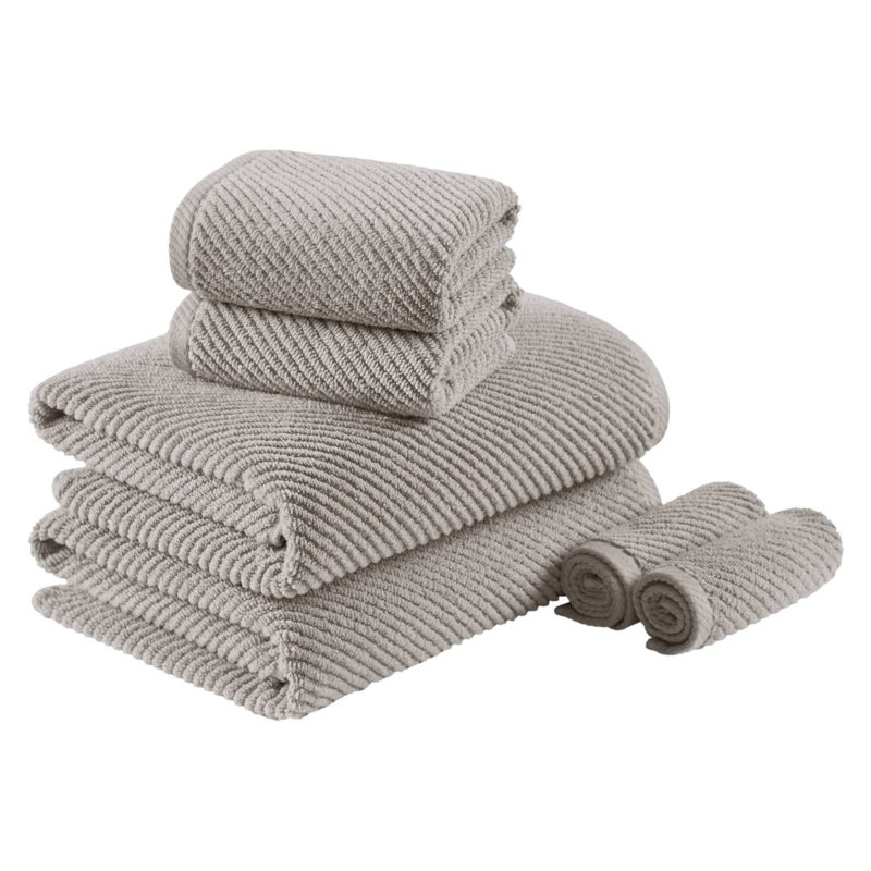 6-Piece 100% Cotton Quick Dry Diagonal Ribbed Towel Set, Gray
