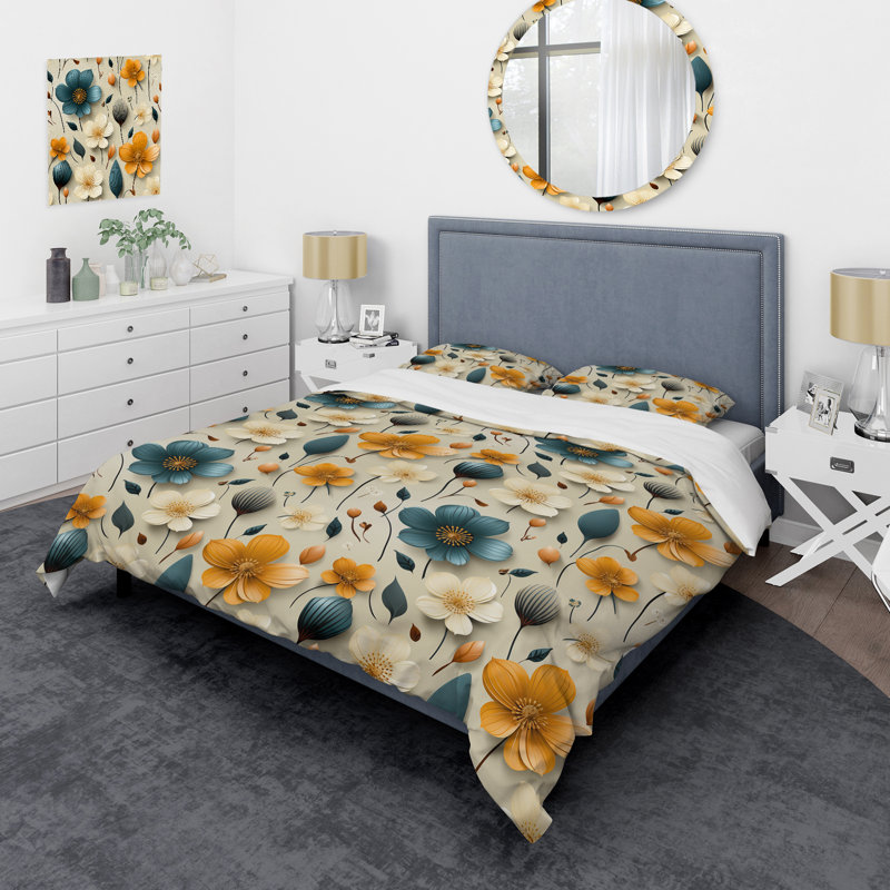 Ensemble de housse de couette Mod Floral Nostalgia, Housse de couette pour grand lit et 2 taies décor