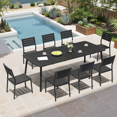 8 - Person Rectangular Outdoor Dining Set with Aluminum Frame and Umbrella Hole