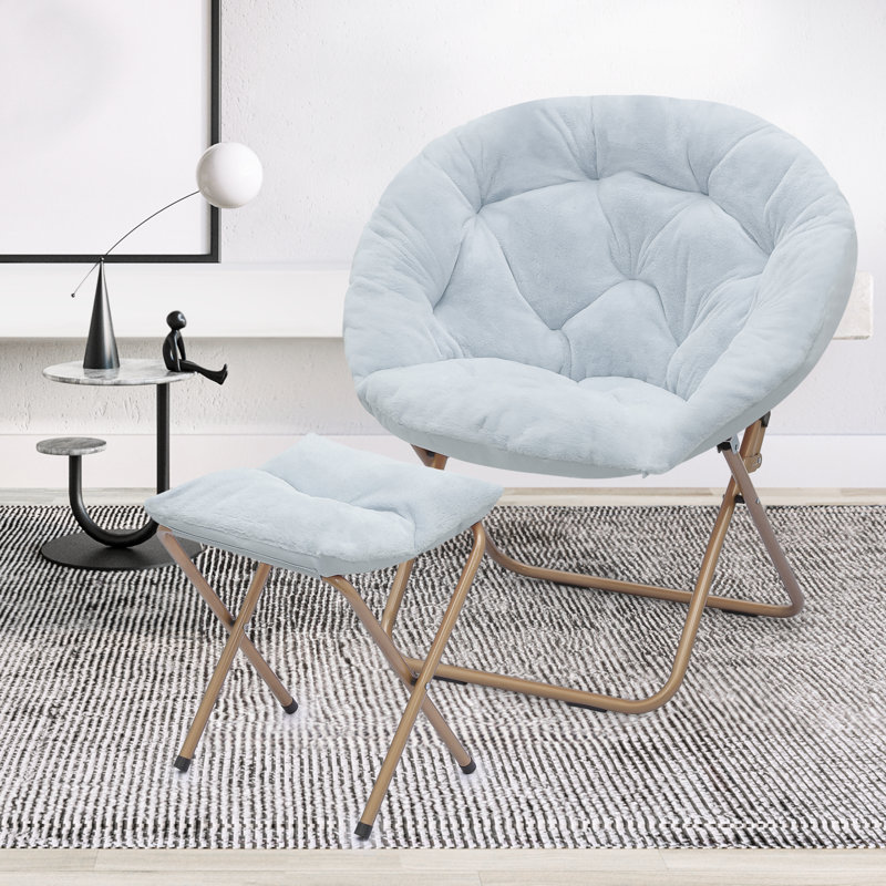 Fauteuil d'appoint pour chaise longue Amey, Fourrure synthétique bleue, Bronze, Oui