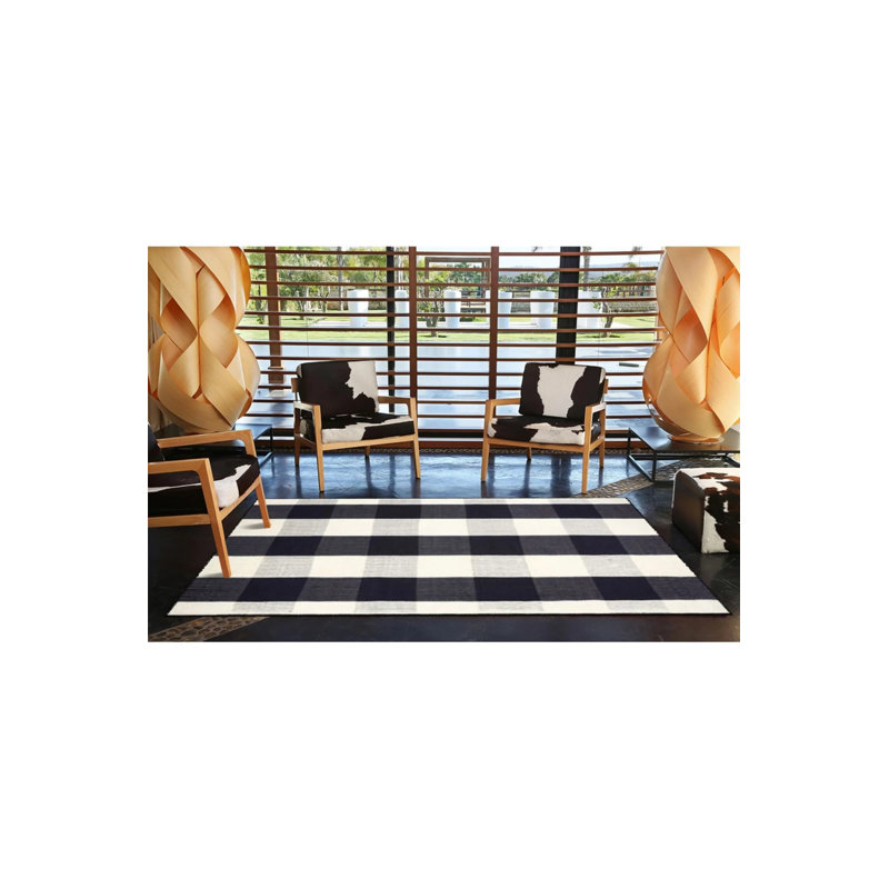 Black Colored Geometric Patterned Decorative Carpet, Rectangle 5'2" x 7'7"