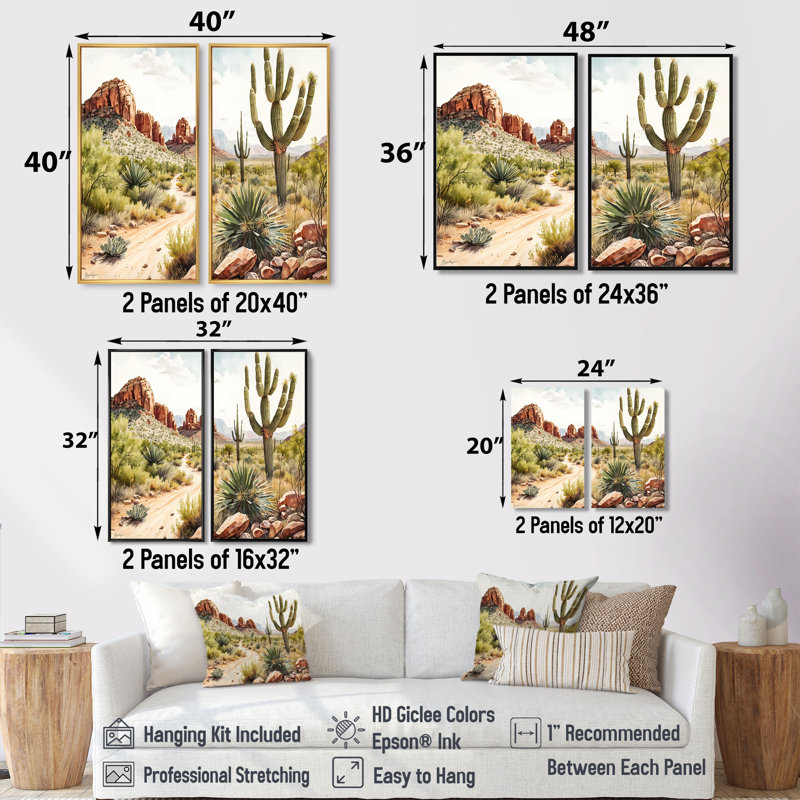 Arizona Desert Scenery II - Western Large, art mural 2 pièces, H 20 po x l 24 po, Toile tendue, Ne s’applique pas