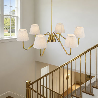 Lustre traditionnel en lin 6 lumières avec abat-jour en tissu blanc