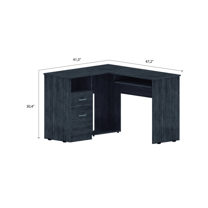 2-Drawer 1-Shelf L-Shaped Computer Desk Home Office Desk, Gray