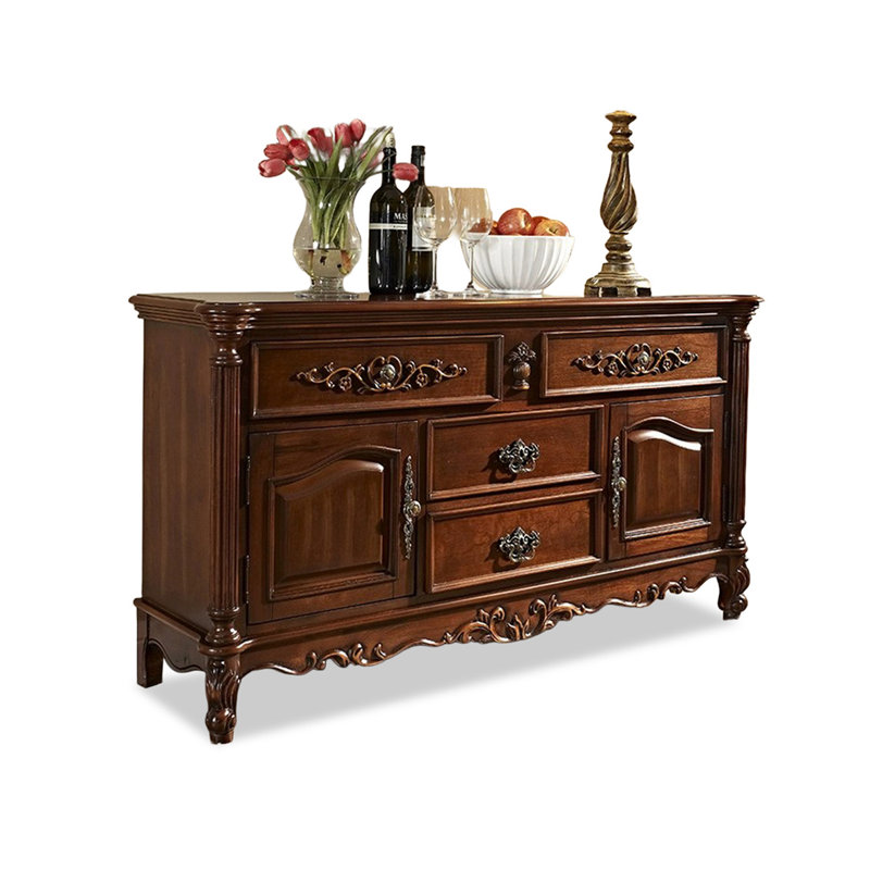Buffet en noyer massif et bois manufacturé, 29.13" H x 46.85" W x 15.35" D