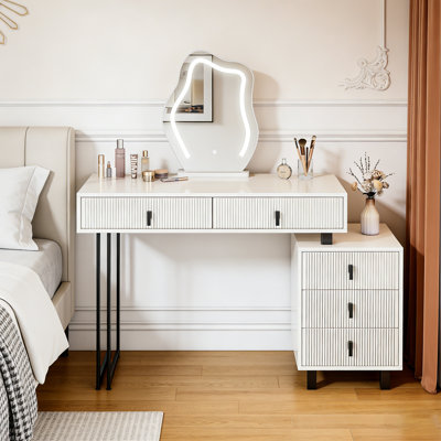 Bureau de coiffeuse à longueur réglable avec miroir lumineux DEL
