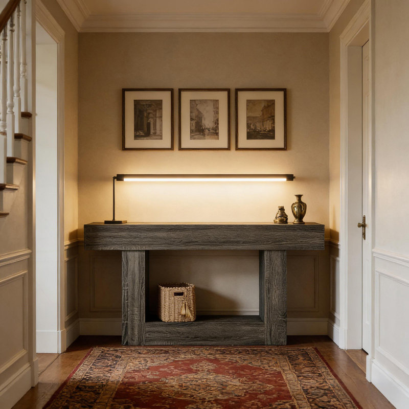 Rustic Farmhouse Console Table With U-Shaped Base, Dark Gray