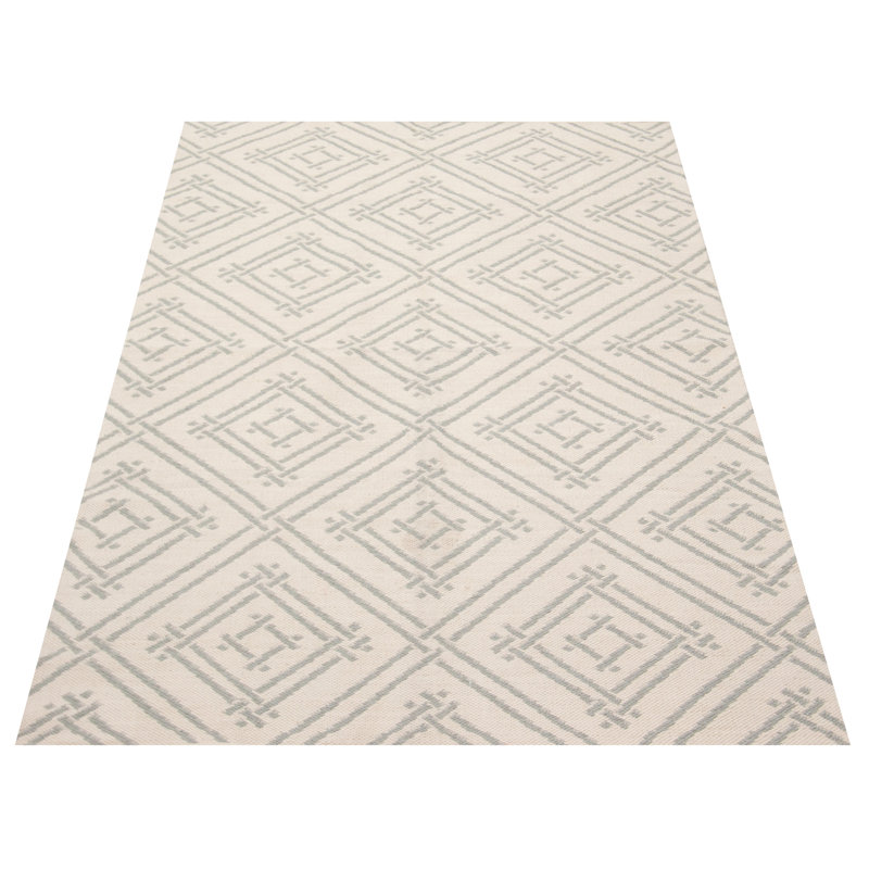 Tapis géométrique crème / gris en laine et en coton tissé à plat à la main à motif rectangulaire Botsford 5 pi x 7 pi 11 po