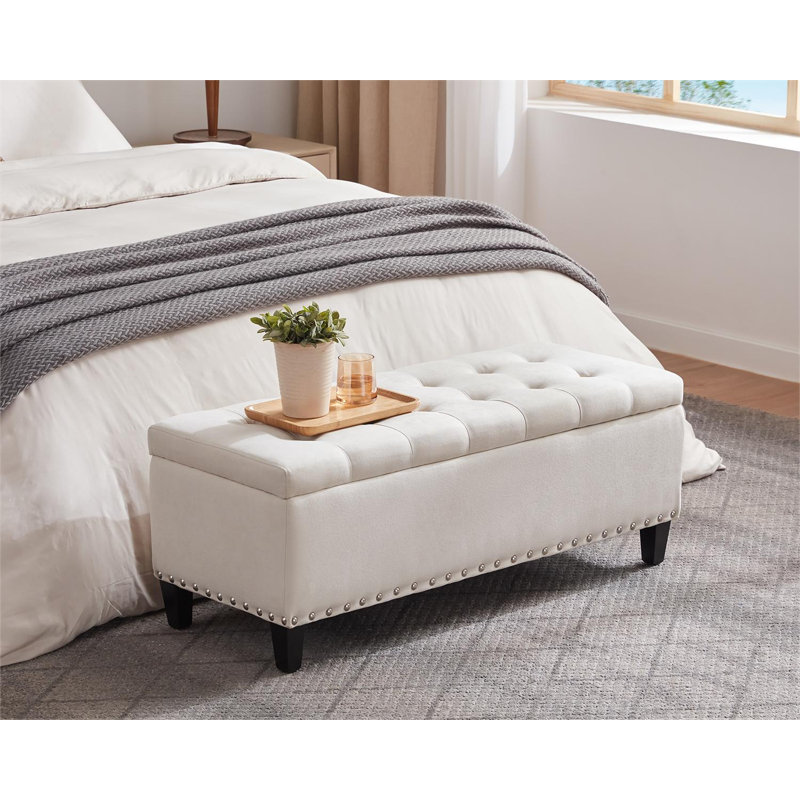 Banc de rangement rembourré Damareion, Crème