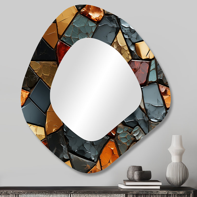 Carreaux de marbre mosaïque cubique Kace II - miroir mural asymétrique unique, miroir de forme irrégulière moderne, impression sur métal