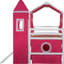 Lit mezzanine simple rose avec glissoire, tente et tour - fait de pin, d'éléments, d'une tour coulissante sous l'espace de jeu, avec une construction, idéale pour le coucher-121105887