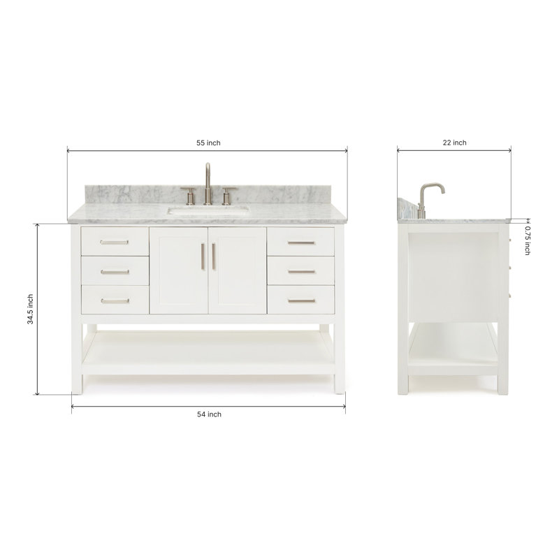 Magnolia Bath Vanity Rectangular Basin S061SCW2R, Rectangular, White, 55"