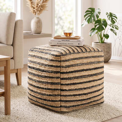 Yinka 18"H Striped Cotton Pouf Ottoman