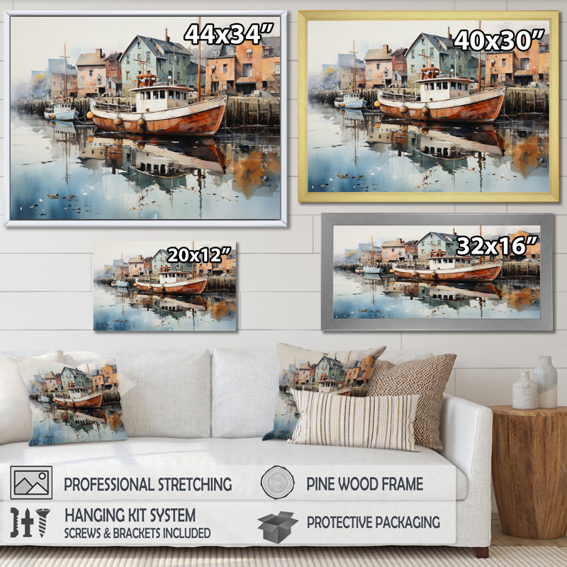 Port Harbor Reflections V - imprimé, Cadre photo noir, H 24 po x l 32 po x P 1 po