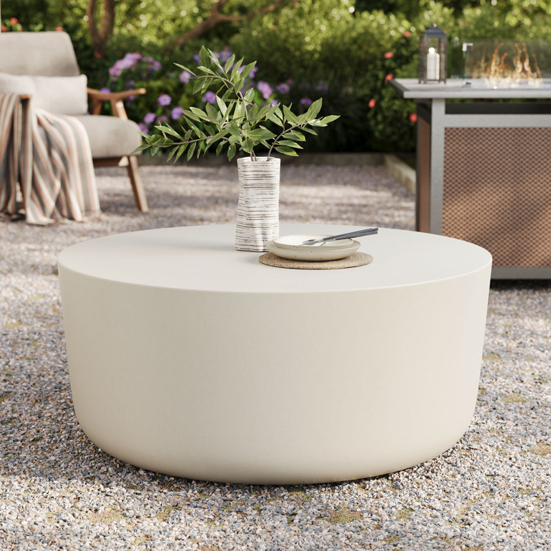 Brion Round Indoor - Outdoor Patio Concrete Coffee Table, White