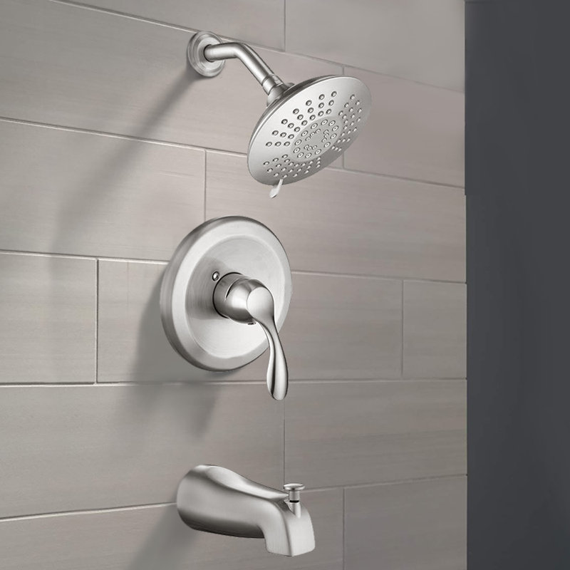 Robinet de baignoire et de douche à pression équilibrée avec valve brute, Nickel brossé