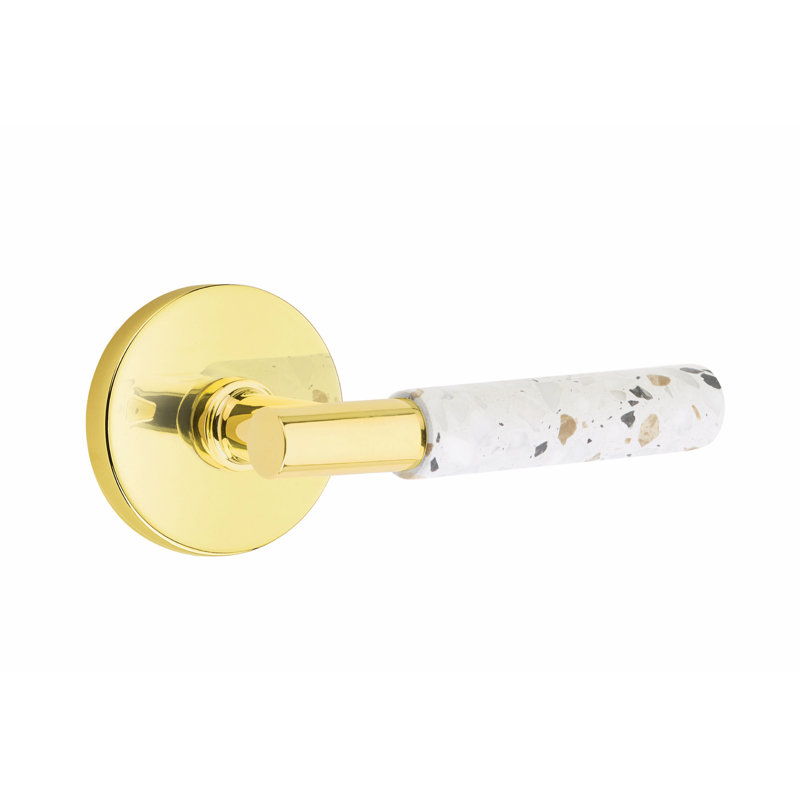 Ensemble de faux levier Emtek Select, rosette à disque, tige en T, poignée en terrazzo clair