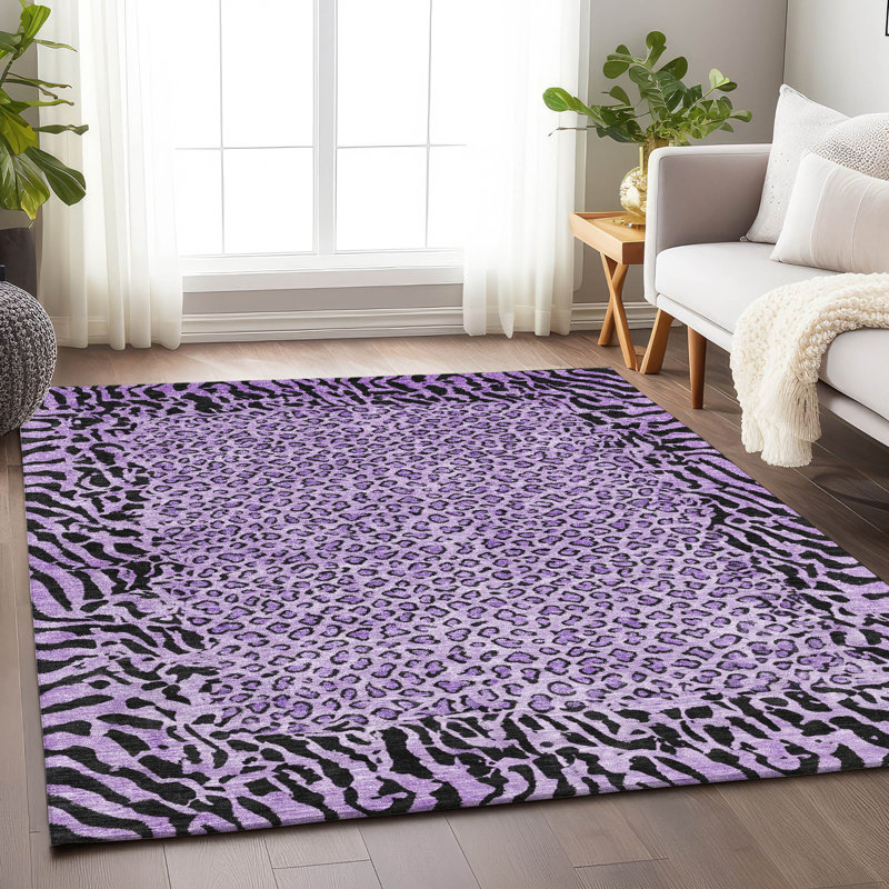 Machine Washable Indoor/Outdoor Claudian ACN1230 Purple Rug, Rectangle 5' x 7'6"