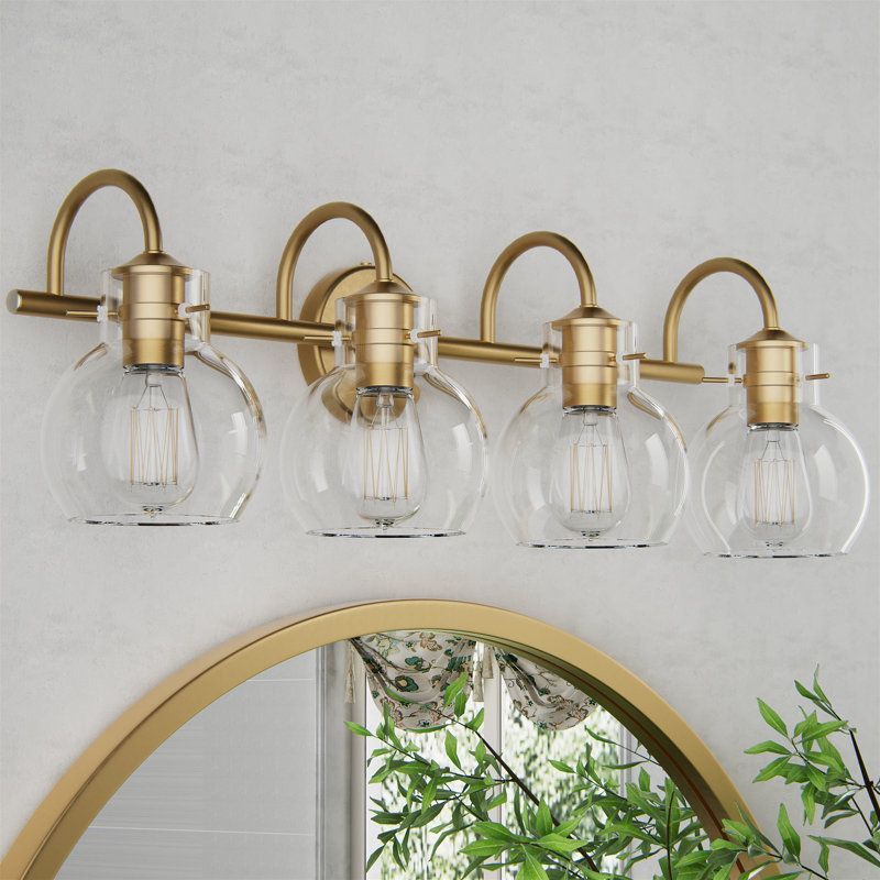 Luminaire de salle de bain à intensité variable avec abat-jour transparent Zeline Light, Or, 4