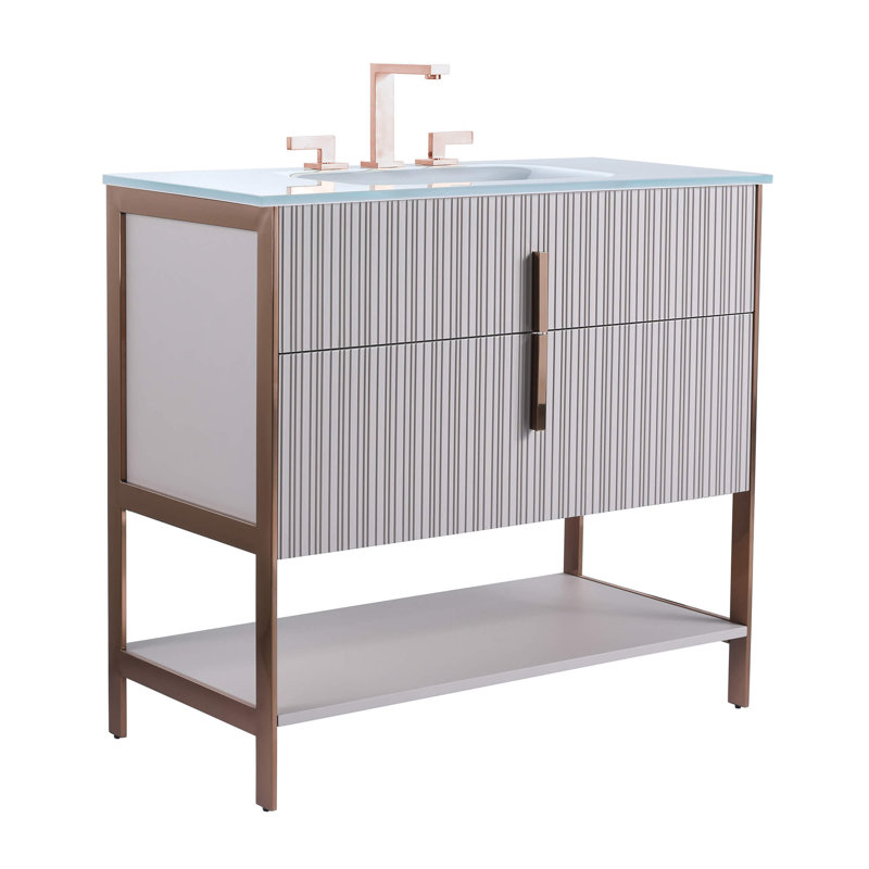 Meuble-lavabo simple avec plateau en verre Millisa, Noir mat, Chrome chrome, 30"
