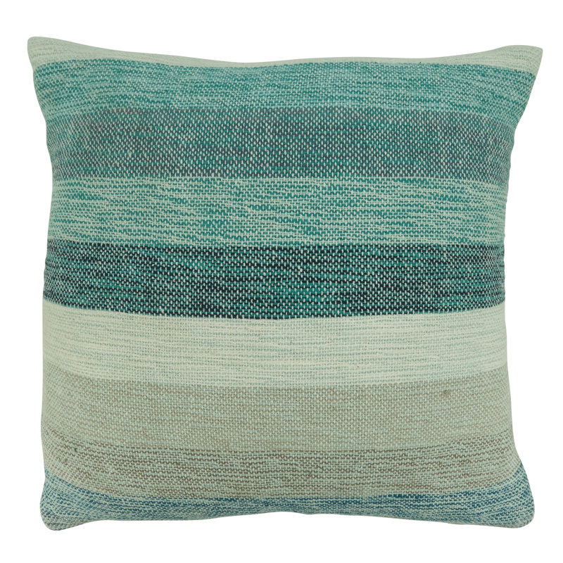 Aqua and Beige Striped Cotton Blend Throw Pillow Cover, 20"