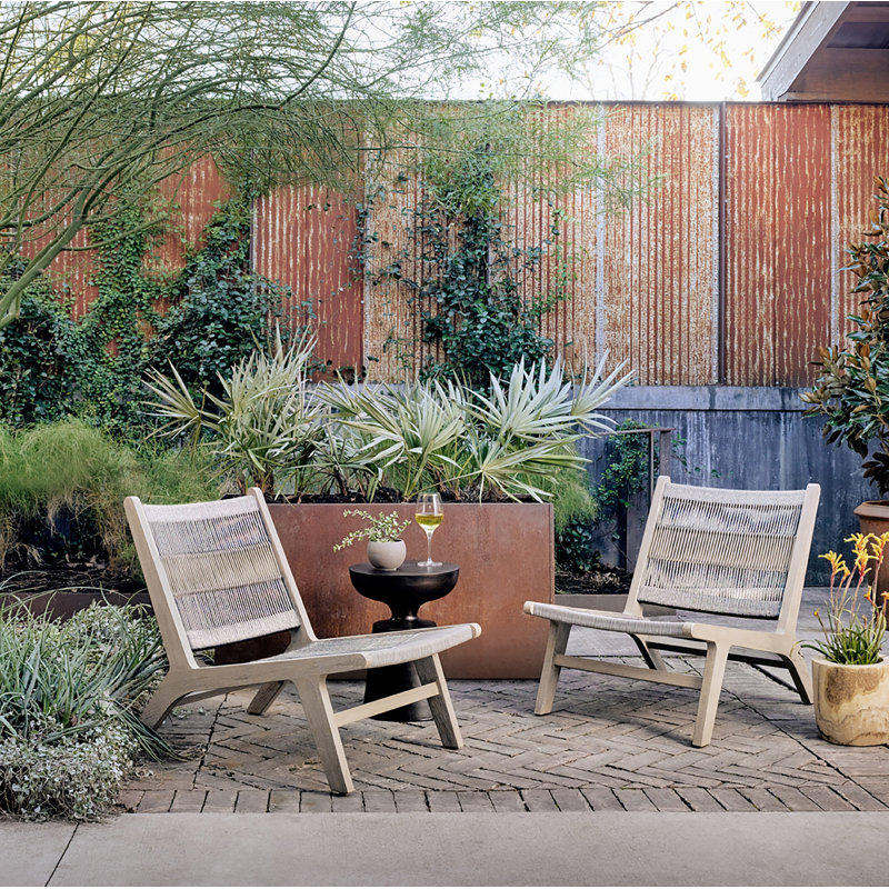 Julian Outdoor Teak Lounge Chair, Weathered Gray, Heathered Gray Rope