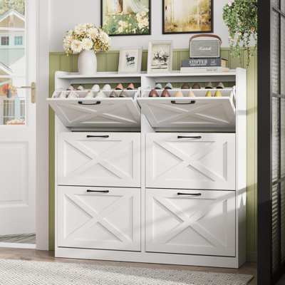 Freestanding Shoe Storage Cabinet With 6 Flip Drawers, Space-Saving Shoe Organizer With Metal Handles For Entryway, Narrow Shoe Rack Cabinet