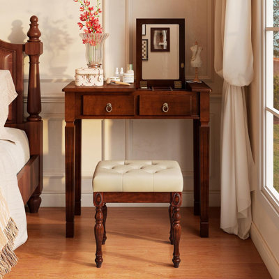 Solid Wood Makeup Vanity Table Set by Charlton Home