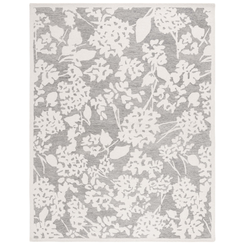 Dylan Lauren Ralph Lauren Hand Tufted Wool/Cotton Floral Rug in Gray/Ivory, Rectangle 4' x 6'