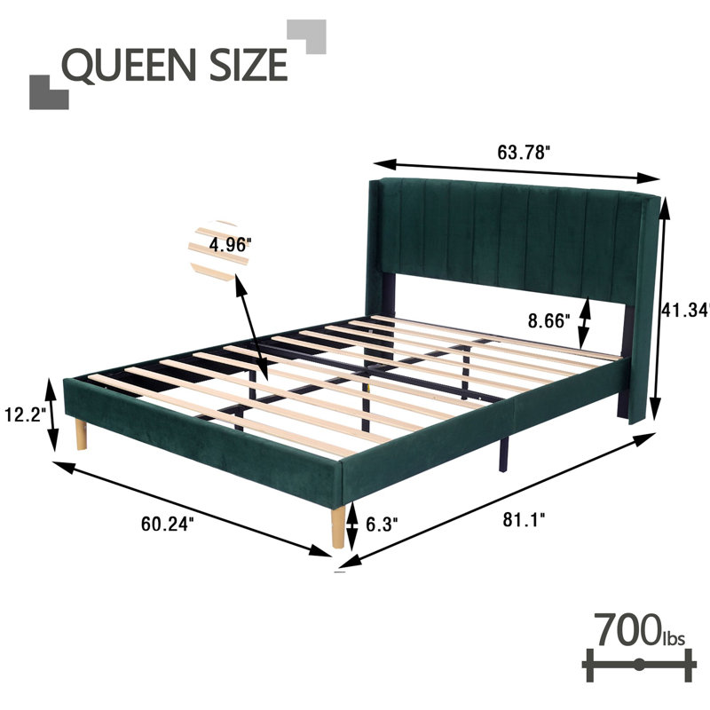 Upholstered Wingback Bed, Queen, Green