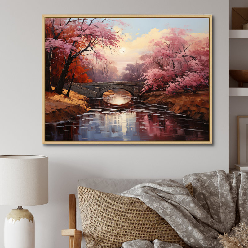 Art asiatique, fleur de cerisier - reproduction, Cadre naturel flottant, H 30 po x l 40 po x P 1,5 po