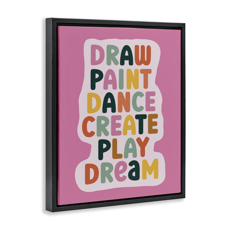 Dessiner, peindre, danser, créer un cadre flottant, design par Julia Frost, H 21 po x l 17 po, Cadre flottant noir de jais