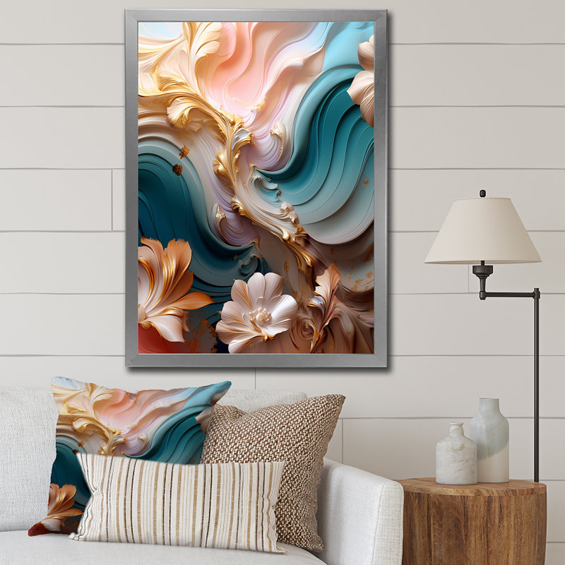 «River Blossoms Pink Rose Blooming On», reproduction sur toile, H 40 po x l 30 po x P 1,5 po, Cadre simple argenté