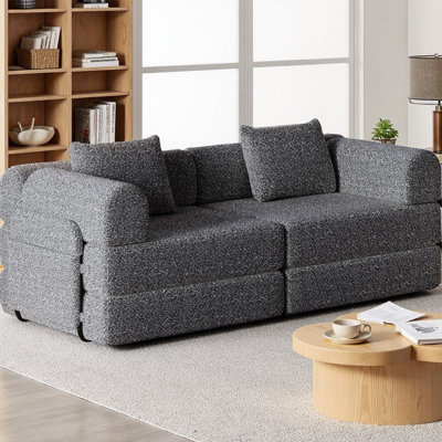 Canapé-lit pliant 72,4 po en chenille 72 po 2 places avec 2 poches de rangement et 2 coussins, canapé-lit multifonctionnel pour le salon, la chambre à coucher ou le bureau